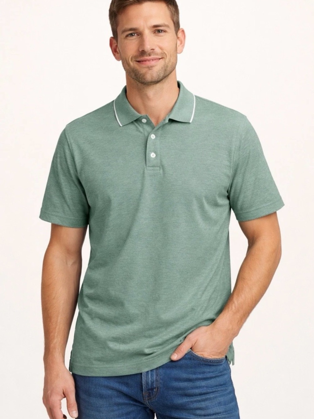 Van Heusen Air Polo Shirt Men Small Green Classic Fit Cotton Blend Casual